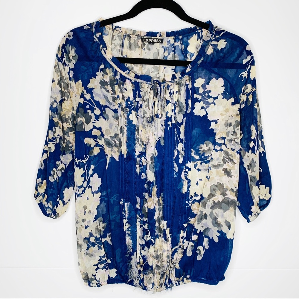 Express Blue Floral Chiffon Blouse Sz S